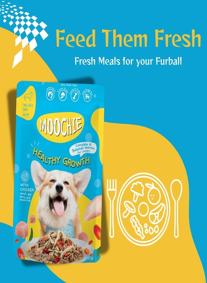 PETS EMPIRE Moochie Wet Dog Food (85g X 24) Grain Free Gavy Meal, Healthy Growth with Chicken, Carrot, Goji Berries and Brown Rice, High Protein Dogs Gravy Foods, Non-Veg Pet Meals for Dogs, Puppy - Image 4